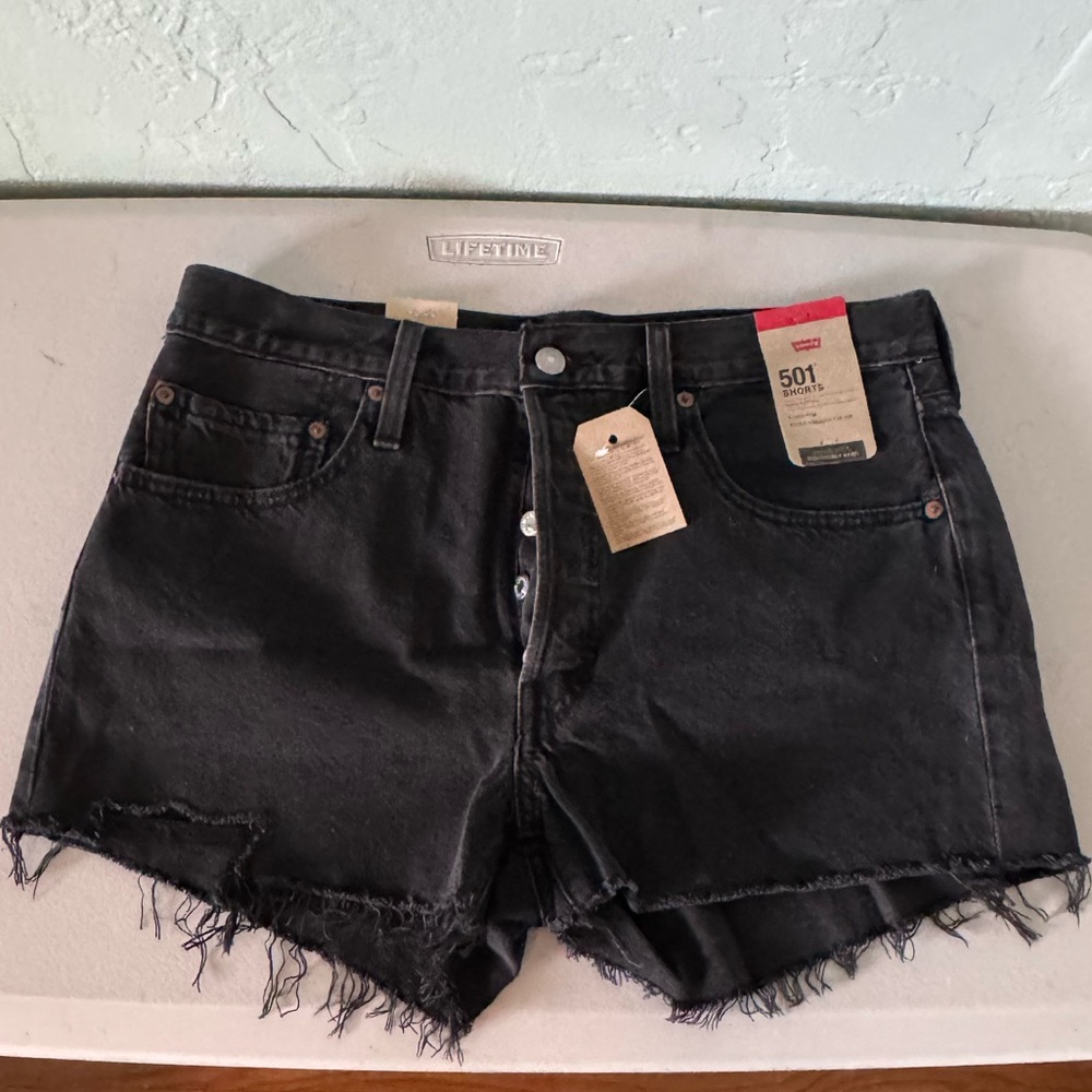 Levis 501 - NWT Womens Ripped Jean Shorts - 30 High-Rise Black Cut Off